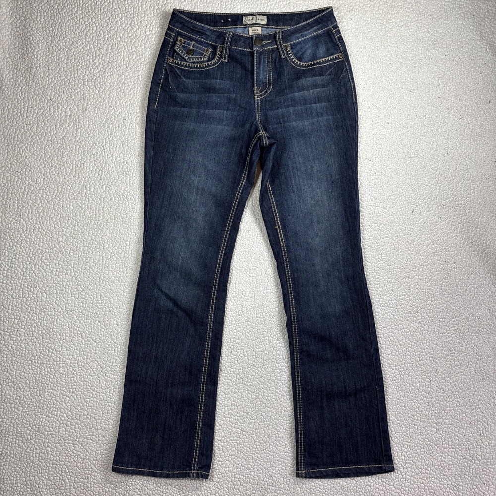 Earl Jeans Women Size 6 Low Rise Bootcut Jeans Dark Wash Stretch Y2K Flap Pocket